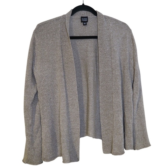 Eileen Fisher Knit Linen Blend Open Front Cardigan Beige Boho Lagenlook Work - Picture 1 of 9